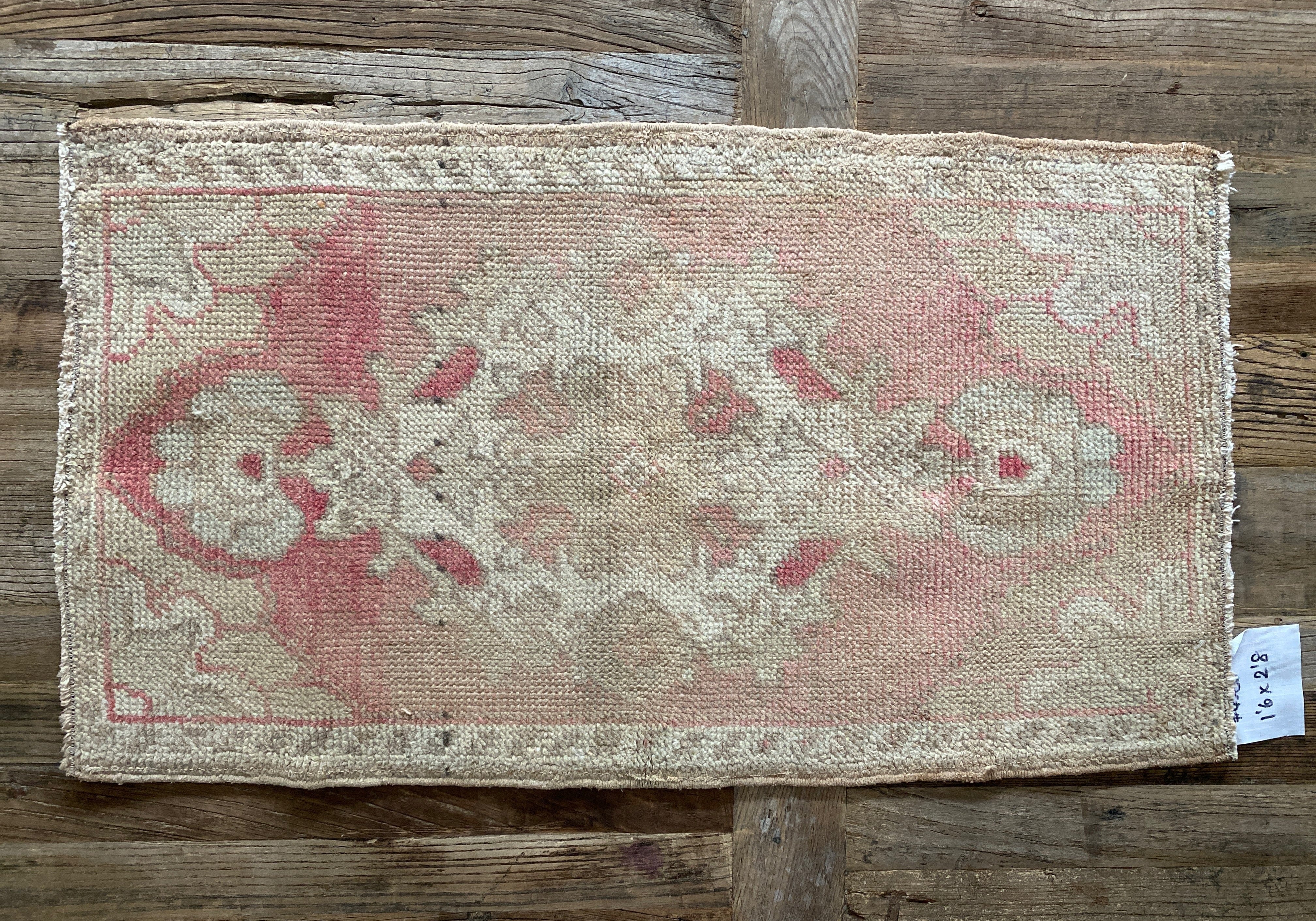 1’6 x 2’8 Vintage Turkish Oushak Rug Muted Taupe, Red and Gray '4590 Linda's Barn