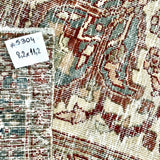 8’2 x 11’2 Classic Vintage Heriz Rug Muted Sea Blue, Red & Clay