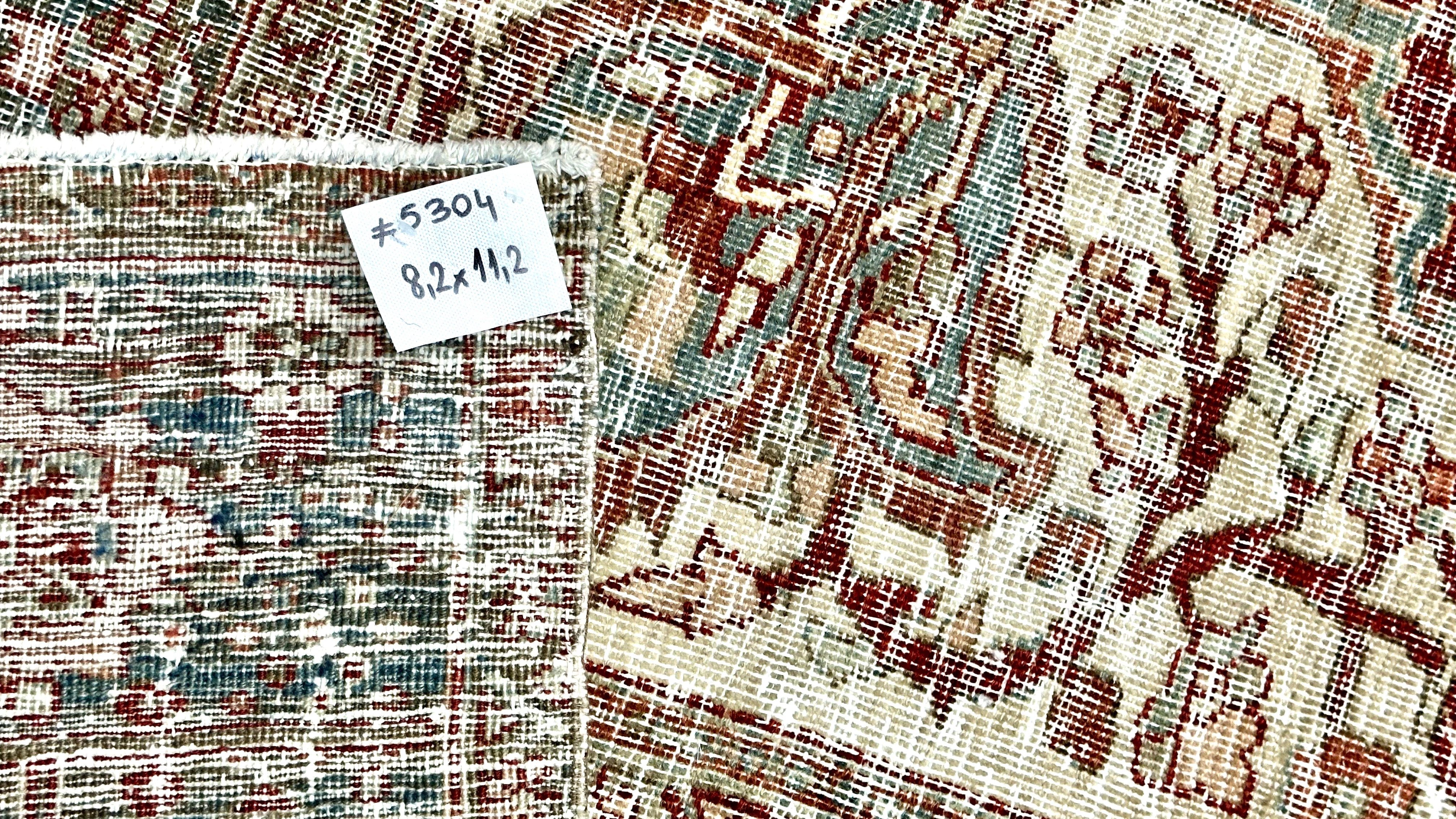 Muted Clay Color Rug 8’2 x 11’2 Classic Vintage Heriz Rug Muted Sea Blue, Red & Clay '5304 ...