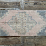1’6 x 3’4 Vintage Turkish Oushak Mat Muted Pale Pink & Gray '4859