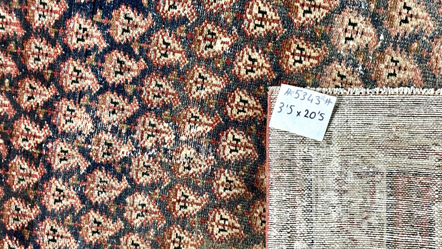 3’5  x 20’5 Classic Antique Runner Muted Blue-Black, Gray & Copper