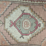 1’8 x 3’1 Vintage Turkish Oushak Rug Muted Pink, Blue and Cream