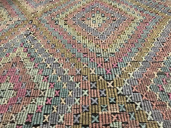 7 x 11 Cicim (jijim) Carpet Large Vintage Turkish Bohemian Kilim Rug Soft Pastels