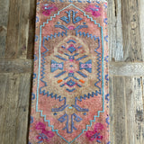1’4 x 2’8 Antique Oushak Rug Muted Camel, Periwinkle, Turquoise & Pink
