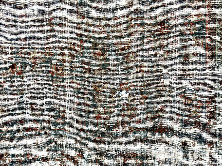 3’6 x 15’6 Antique Runner Muted Turquoise Blue, Copper + Gray