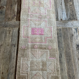1’3 x 3’4 Antique Kars Rug Muted Camel Beige, Gray + Pink '4853