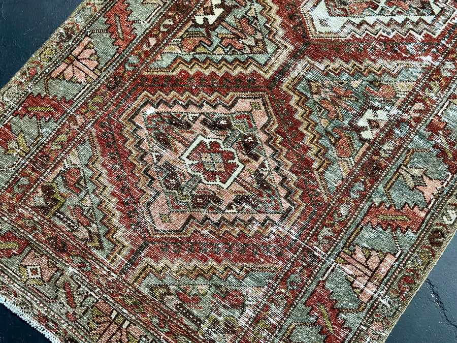 3’ x 16’ Classic Antique Runner Muted Blue, Clay Green, Red & Gray