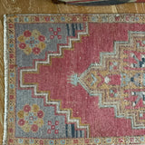 19” x 42”  Vintage Oushak Rug Muted Red, Gray and Camel