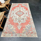 4’2 x 8’7 Vintage Oushak Rug Muted Red & Gray