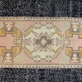 1’7 x 3’2 Vintage Turkish Oushak Rug Muted Pink Sand, Gold & Taupe