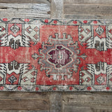 1’5 x 2’10 Vintage Turkish Oushak Rug Muted Rust, Beige & Purple '5171
