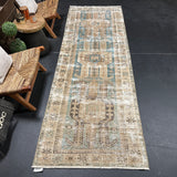 3’5 x 10’ Classic Vintage Runner Muted Turquoise Blue & Beige '5236