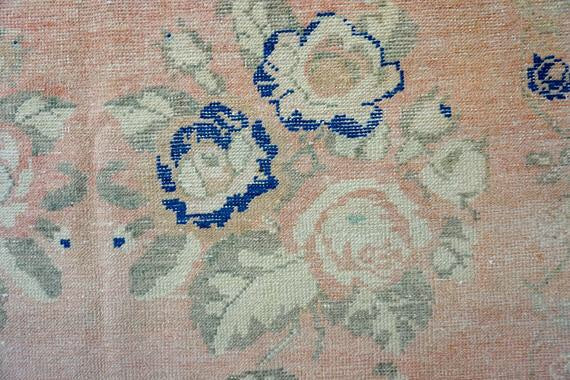 4'8 x 9' Oushak Rug Faded Pink, Blue & Cream
