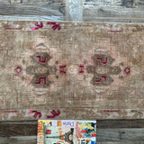 1’5 x 2’8 Antique Turkish Kars Rug Muted Camel Beige & Wine Red '4834