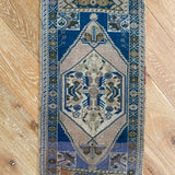 Hold for CSULLIVAN*1’9 x 3’8 Vintage Turkish Mat Rug Indigo, Beige & Green