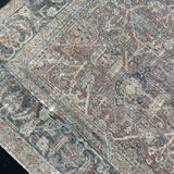 9’5 x 12’5 Classic Antique Rug Muted Turquoise Blue, Red & Gray