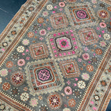 4’5 x 6’3 Classic Vintage Rug Muted Gray, Camel, Pink & Burnt Orange '5033