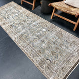 3’ x 9’6 Classic Antique Runner Muted Turquoise Blue & Greige SB