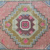 1’6 x 3’1 Vintage Oushak Runner Periwinkle, Pink & Chartreuse