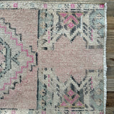 1’6 x 3’2 Vintage Turkish Oushak Rug Muted Pink, Gray & Charcoal