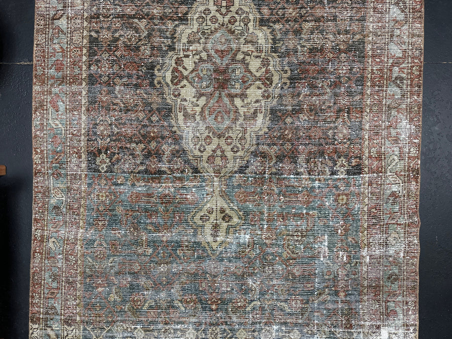 4’6 x 10’1 Classic Antique Rug Muted Denim Blue, Rust & Gray SB