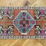 1’7 x 2’10 Vintage Turkish Oushak Rug Muted Rust, Pink & Blue '3999