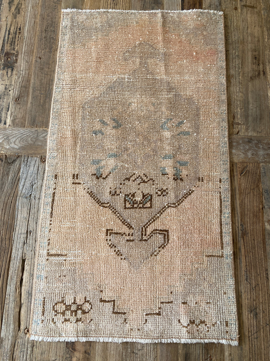 1’8 x 3’ Vintage Oushak Runner Muted Taupe, Blush & Gray