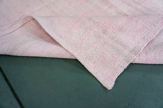 Hemp Kilim 6 x 8 Scandinavian Style MCM Pink Pure Organic Hemp Vintage