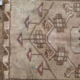 1’9 x 2’10 Antique Kars Rug Muted Camel Beige, Turquoise & Rose '4862