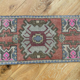 1’7 x 3’ Vintage Turkish Oushak Rug Muted Brick, Gray & Blue '3986