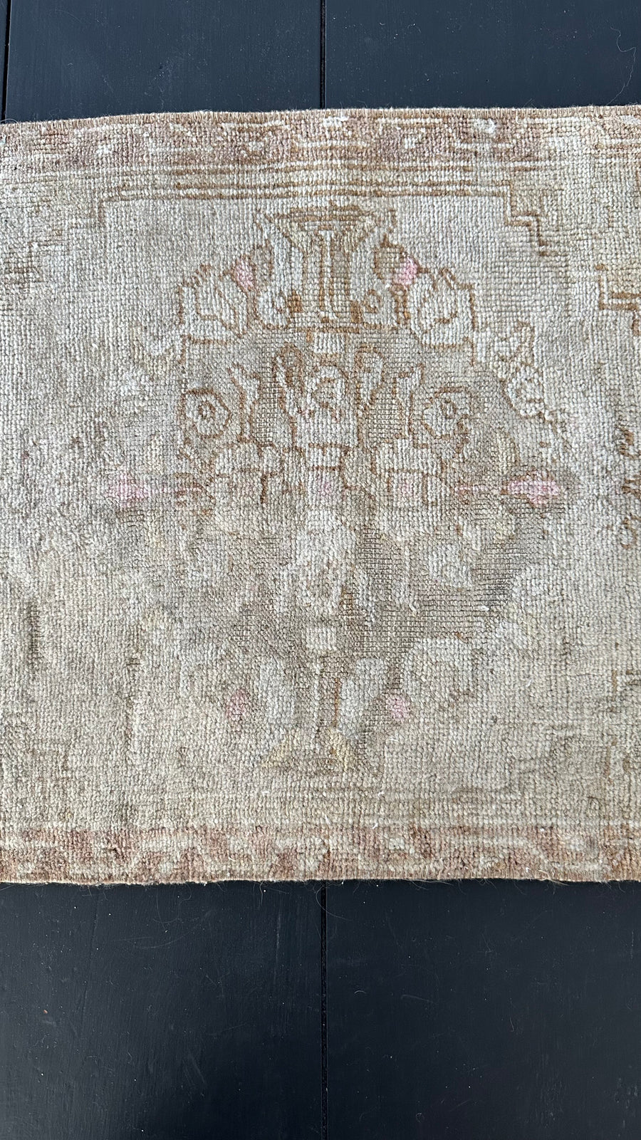 1’5 x 2’8 Antique Turkish Taspinar Rug Muted  Gray + Camel Brown