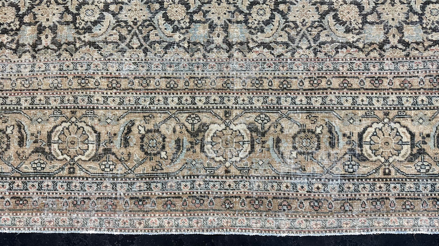 8’10 x 11’8 Classic Antique Tabriz Rug Muted Graphite, Camel + Light Denim