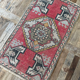 1’8 x 3’ Vintage Turkish Oushak Rug Muted Red, Black & Gray '4579