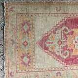 1’6 x 3’11 Vintage Turkish Oushak Rug Muted Red, Beige & Apricot '4549