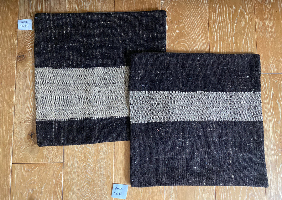 Set of 2 Vintage Turkish Kilim Pillows 22” x 22” Dark Brown Tweed  (covers only)