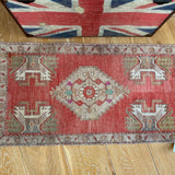 20” x 43” Vintage Oushak Rug Muted Red, Tan & Cream