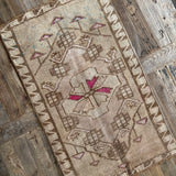 1’9 x 2’10 Antique Kars Rug Muted Camel Beige, Turquoise & Rose '4862