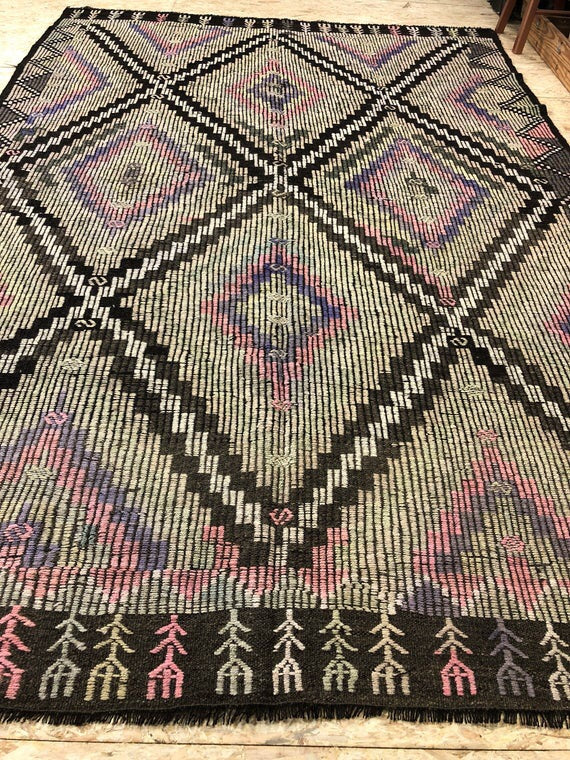 7 x 10 Jijim Vintage Turkish Bohemian Kilim  Muted Colors