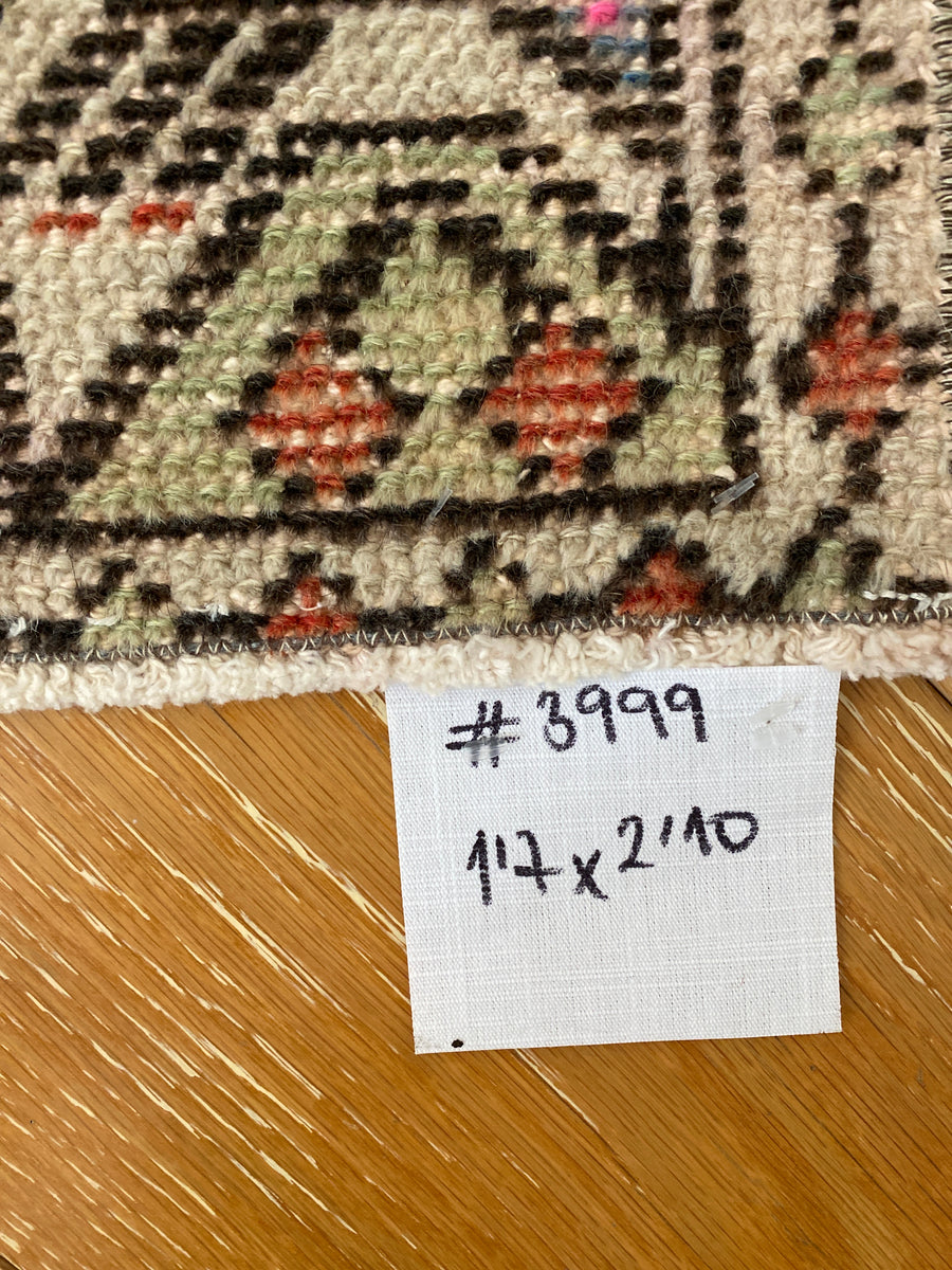 1’7 x 2’10 Vintage Turkish Oushak Rug Muted Rust, Pink & Blue
