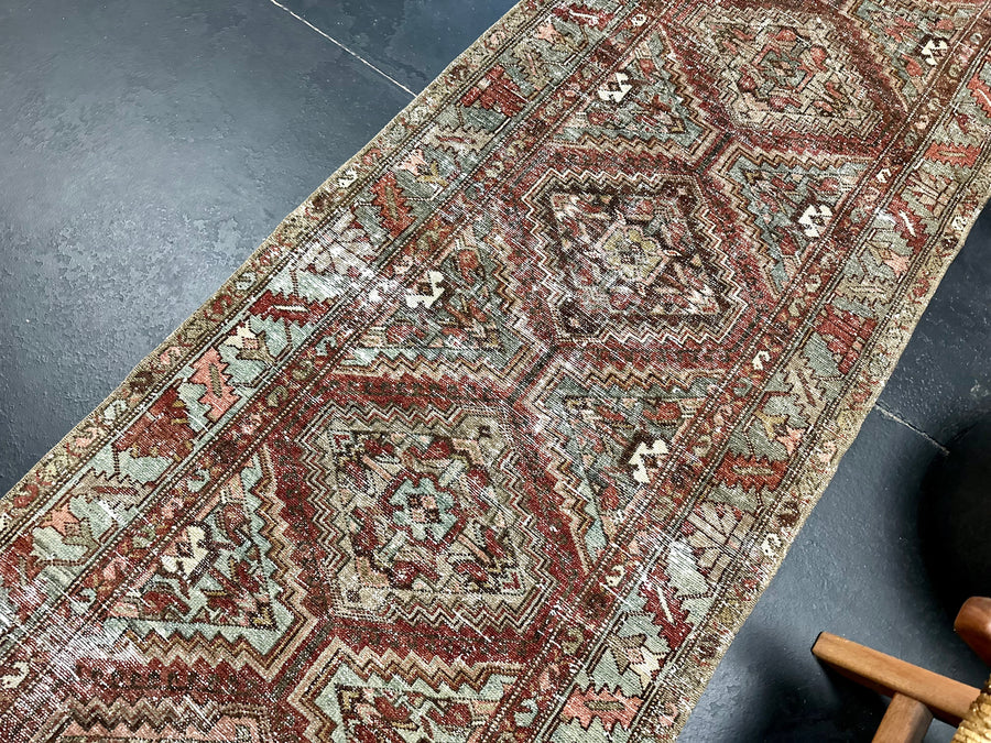 3’ x 16’ Classic Antique Runner Muted Blue, Clay Green, Red & Gray