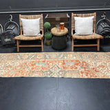 2’6 x 9’9 Vintage Runner Fragment Muted Blue, Beige & Burnt Orange '5123