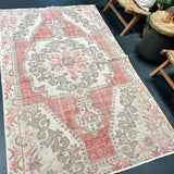 4’7 x 7’6 Vintage Turkish Oushak Carpet Muted Red, Clay & Gray