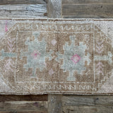 1’4 x 2’7 Antique Kars Rug Muted Camel, Slate Gray & Rose