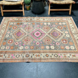 4’5 x 6’3 Classic Vintage Rug Muted Gray, Camel, Pink & Burnt Orange '5033