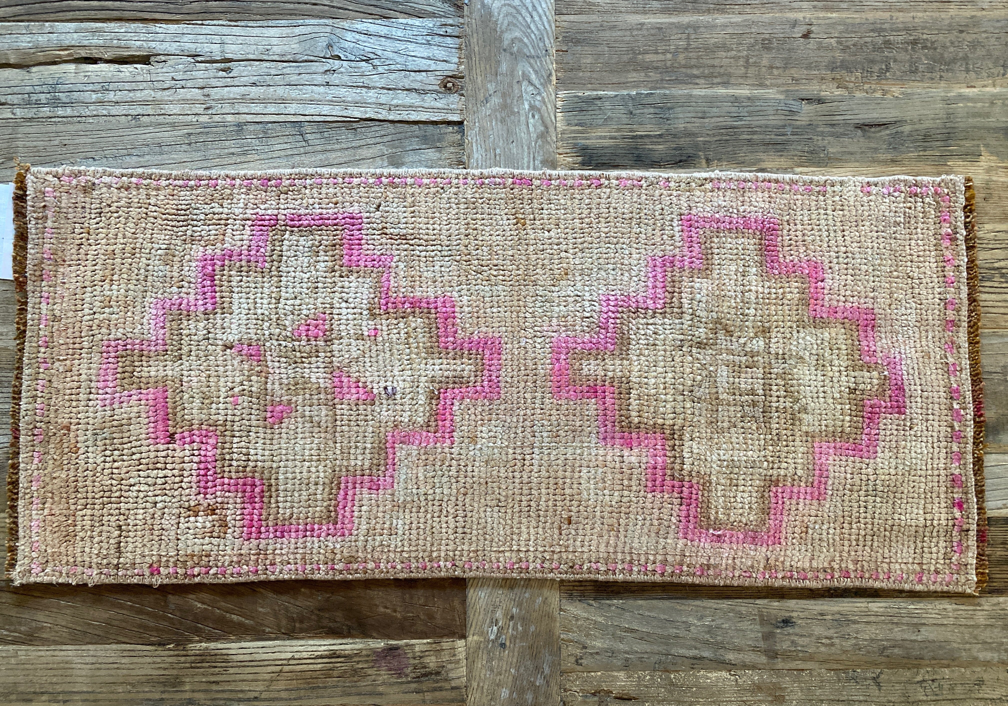 1’1 x 2’8 Antique Kars Rug Muted Camel Beige & Pink '4796 Linda's Barn