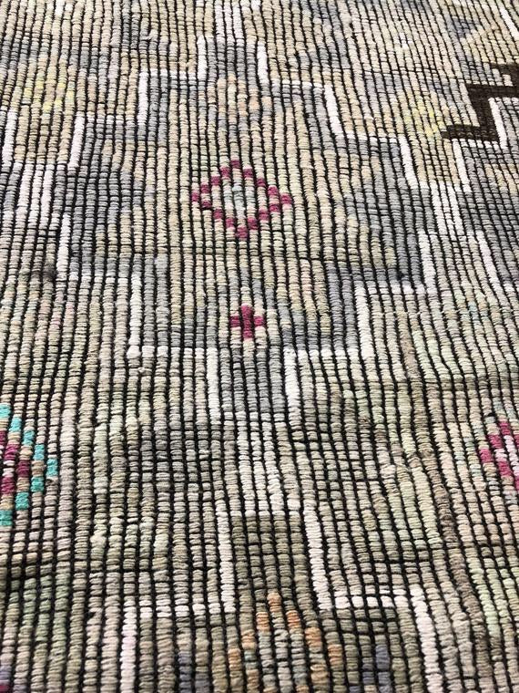 5'6" x 12'3"  Jijim Wide Runner Carpet Large Vintage Turkish Bohemian Kilim Rug Muted Blues Beiges