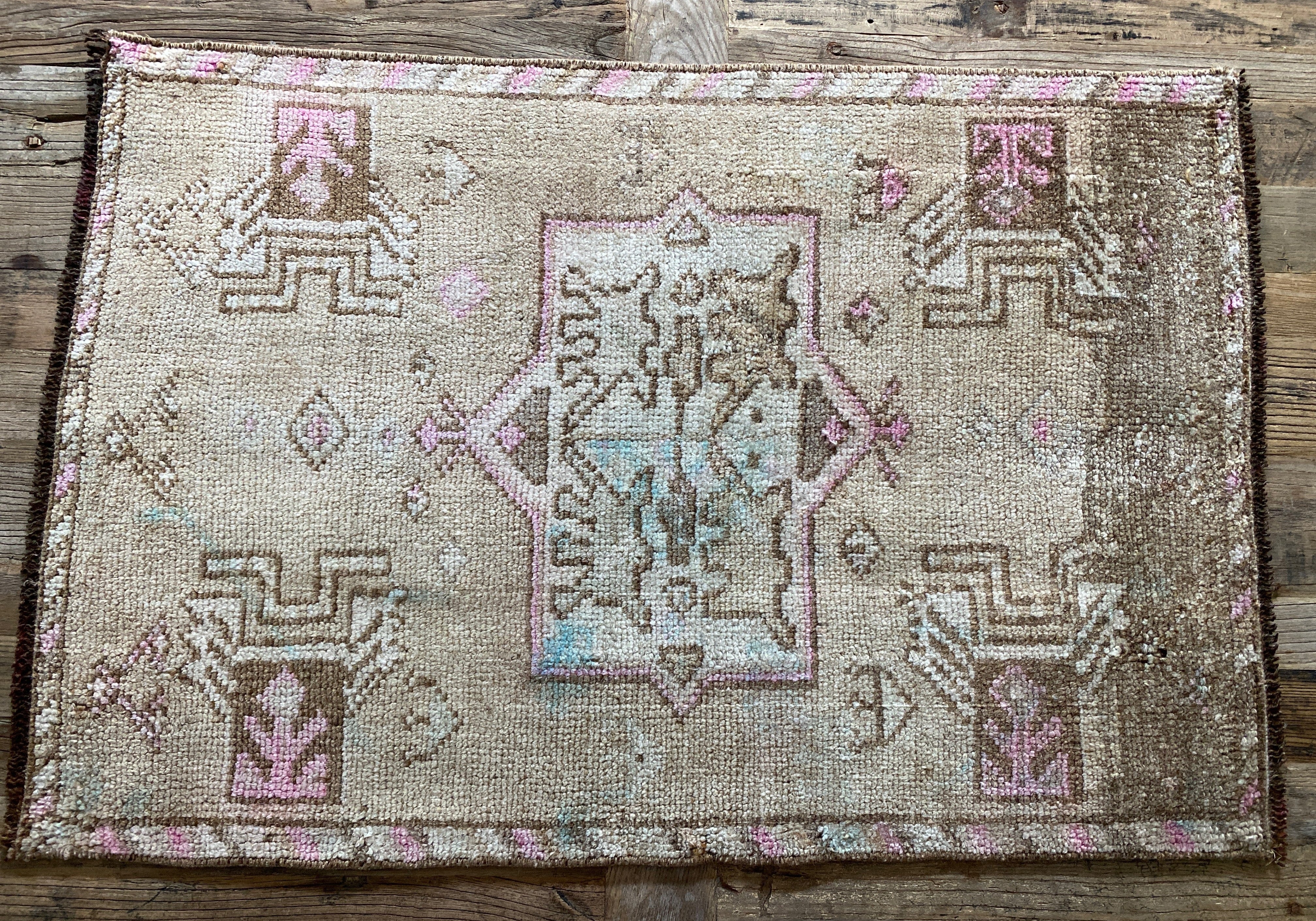2’ x 3’ Antique Kars Rug Muted Beige, Blue, Brown & Pink(see listing)'4799 Linda's Barn
