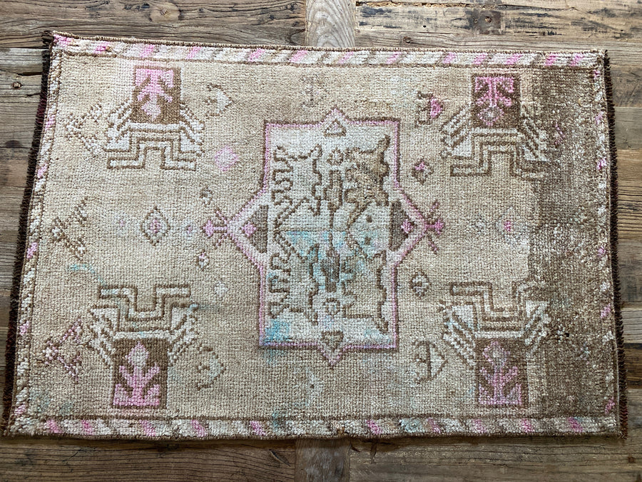 2’ x 3’ Antique Kars Rug Muted Beige, Blue, Brown & Pink*