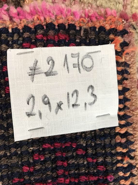 2'9 x 12'3 Vintage Turkish Runner Camel, Sand and Pink