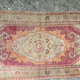 1’6 x 3’11 Vintage Turkish Oushak Rug Muted Red, Beige & Apricot '4549